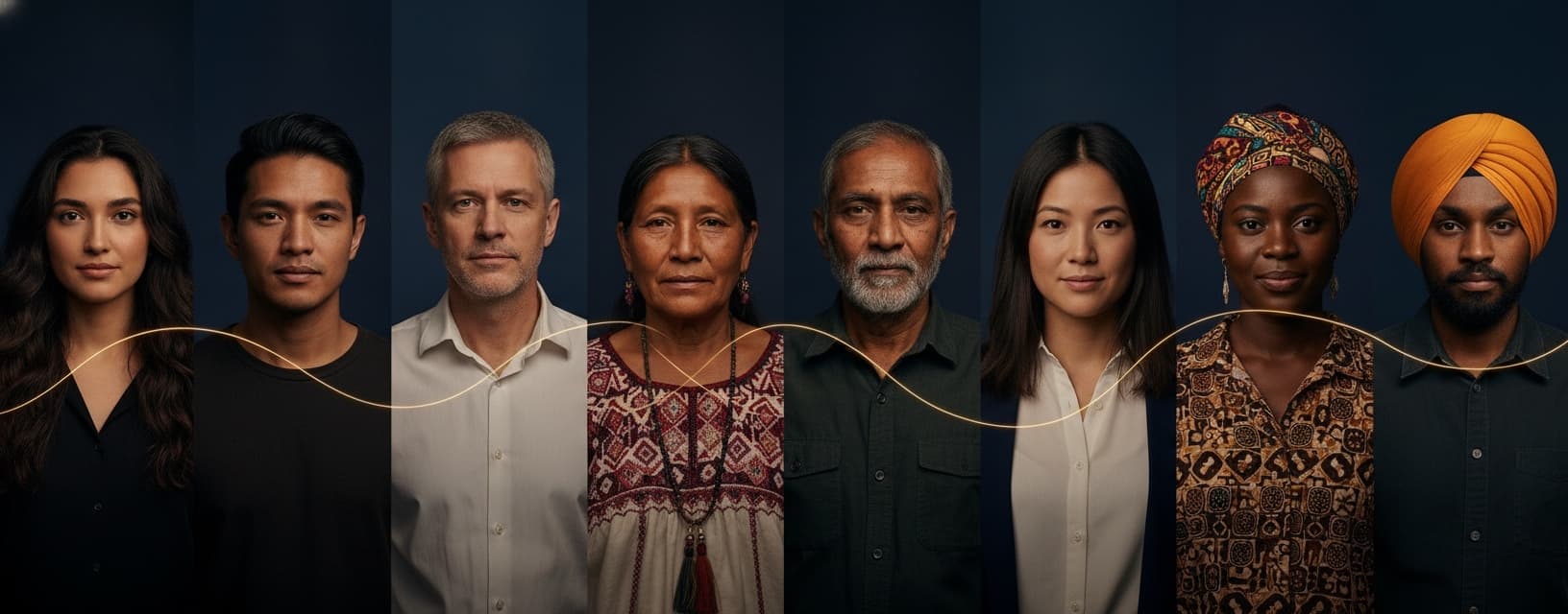 More people from many nations and backgrounds, connected by a single golden thread